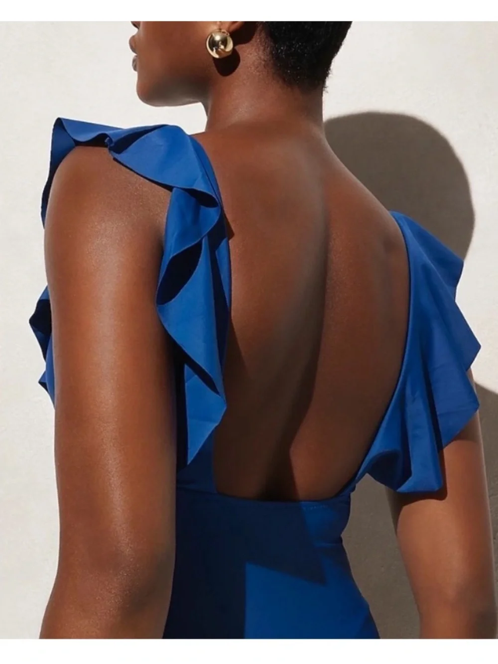 J. Crew Royal Blue Ruffle V-Neck One-Piece Swimsuit